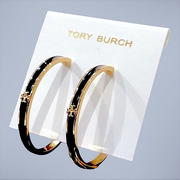 Tory Burch 18 k gold and Black enamel Hoop Earrings - Picture 3 of 4